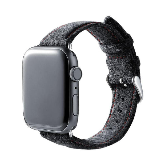 Alcantara Apple Watch Band With Buckle - Space Grey With Red Stitching - 38/40/41mm Alcantara Apple Watch Band With Buckle Alcanside 